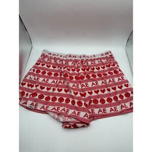 American Eagle AE lounge red white patterned boxers heart smiley face size XL